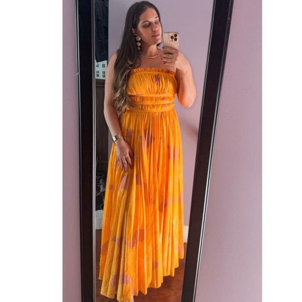 SLATE & WILLOW Yellow Orange Sunset Floral Strapless Pleated Dress size 10 - Picture 16 of 16